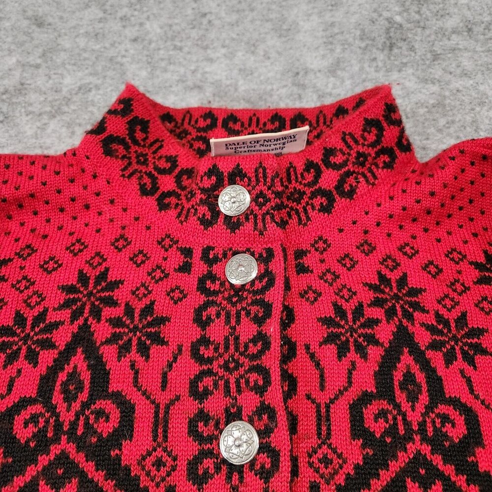 Dale Of Norway Womens M Medium Pure‎ Wool Nordic Red Knit Cardigan Sweater - Picture 6 of 13